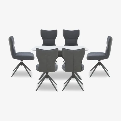 Furniture Village Carrera Pop Up Extending Dining Table and 6 Swivel Chairs - 140-cm