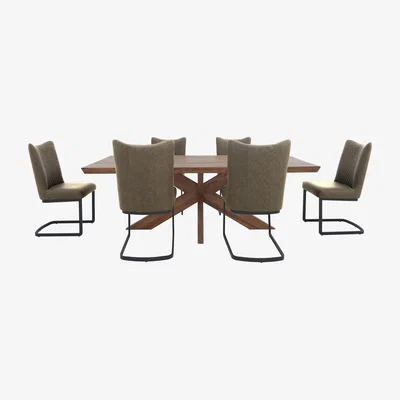 Furniture Village Bodahl - Loki Dining Table and 6 Olive Cantilever Chairs Set - Desert