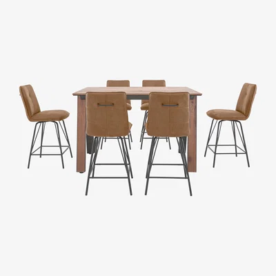 Furniture Village Habufa - Austin Bar Table and 6 Bar Stools - Brown