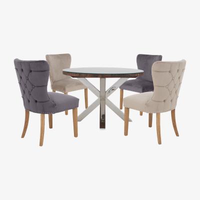 Furniture Village Chennai Round Dining Table with 4 Luxe Chairs - Grey/Taupe