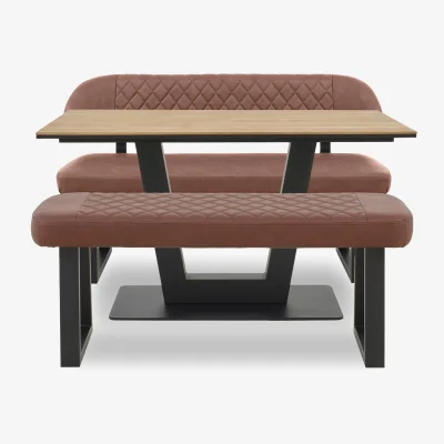 Furniture Village Venus Dining Table, High Back Bench and Low Bench - Tan