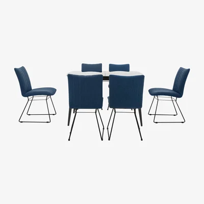 Furniture Village Ace Small Extending Dining Table and 6 Chairs - Blue