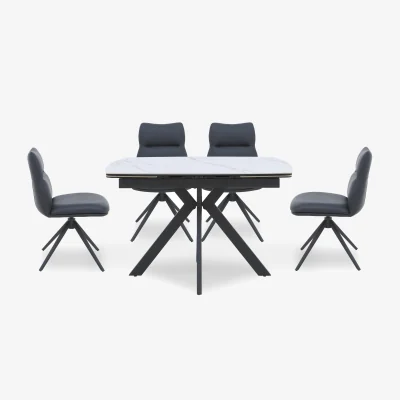 Furniture Village Quattro Extending Draw Leaf Table and 4 Swivel Dining Chairs