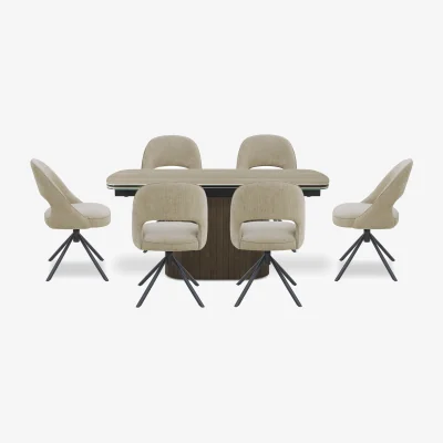 Furniture Village Tiber Draw Leaf Extending Dining Table and 6 Swivel Chairs - 160-cm