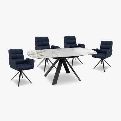 Furniture Village Akante - Felipe Swivel Extending Dining Table and 4 Swivel Dining Arm Chairs - 100-cm