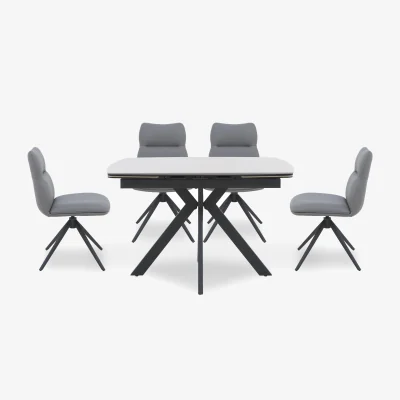 Furniture Village Quattro Extending Draw Leaf Table and 4 Swivel Dining Chairs - Sand