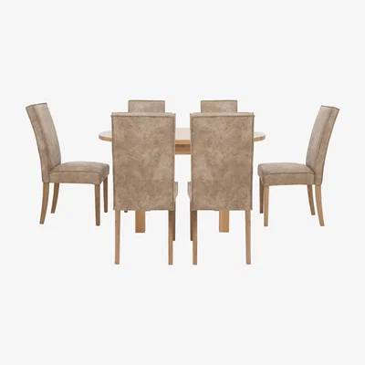 Furniture Village Furnitureland - California Solid Oak Round Extending Table and 6 Faux Suede Chairs