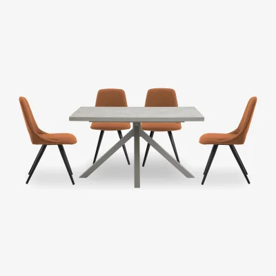 Furniture Village Matera Compact Dining Table with Star Base and 4 Fabric Chairs with Black Legs