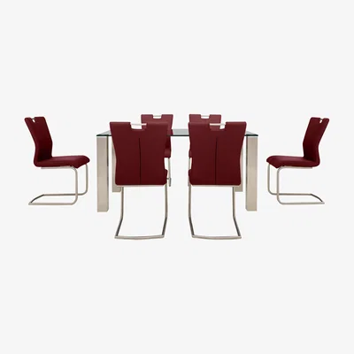 Furniture Village Ideas 160cm Dining Table with Grey Tabletop and 6 Handle-back Dining Chairs with Round-Edged Cantilever Bases