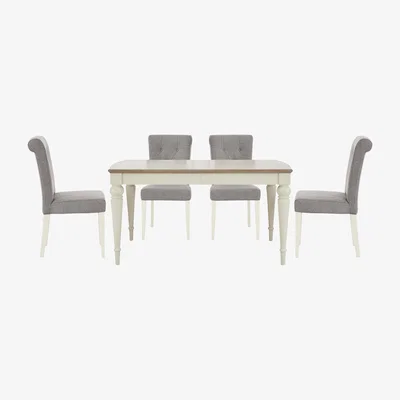 Furniture Village Furnitureland - Annecy Large Extending Dining Table and 4 Fabric Upholstered Roll Back Dining Chairs