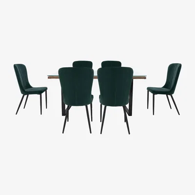 Furniture Village Noir Dining Table with U-Shaped Legs with 6 Chairs Dining Set - 180-cm