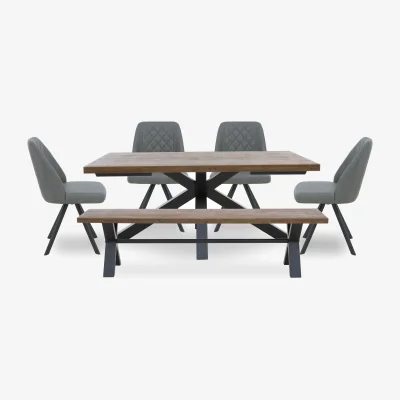 Furniture Village Jupiter Dining Table with Star Base, Bench and 4 Swivel Chairs - Grey