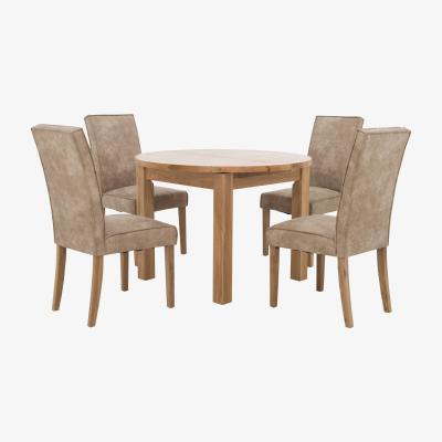 Furniture Village Furnitureland - California Round Solid Oak Extending Dining Table and 4 Faux Suede Dining Chairs
