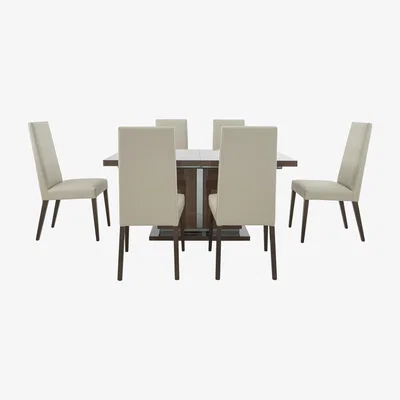 Furniture Village ALF - Vito Small Extending Dining Table and 6 Rose Wood Back Faux Leather Dining Chairs