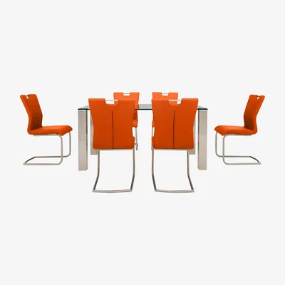 Furniture Village Ideas 160cm Dining Table with Grey Tabletop and 6 Handle-back Dining Chairs with Round-Edged Cantilever Bases