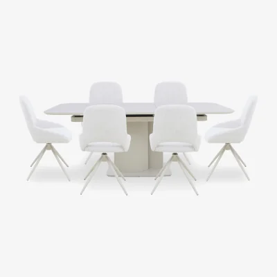 Furniture Village Pebble Pop Up Extending Dining Table and 6 Swivel Chairs - 160-cm