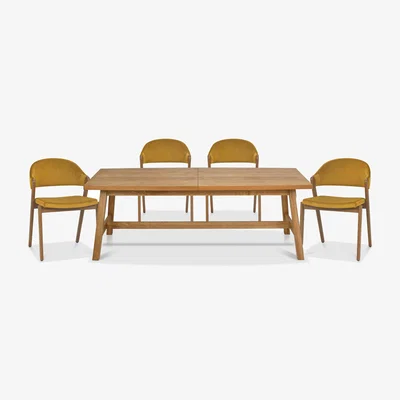 Furniture Village Stratford Large Extending Dining Table with 4 Fabric Chairs - Mustard Velvet