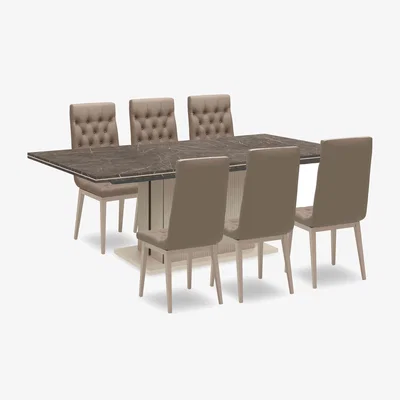 Furniture Village Lusso Large Extending Dining Table and 6 Buttoned Faux Leather Chairs