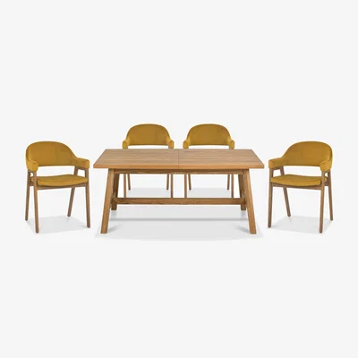 Furniture Village Stratford Small Extending Dining Table with 4 Fabric Dining Arm Chairs - Mustard Velvet