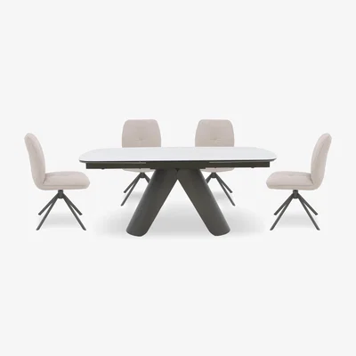Furniture Village Perla Large Extending Dining Table and 4 Faux Leather Swivel Chairs