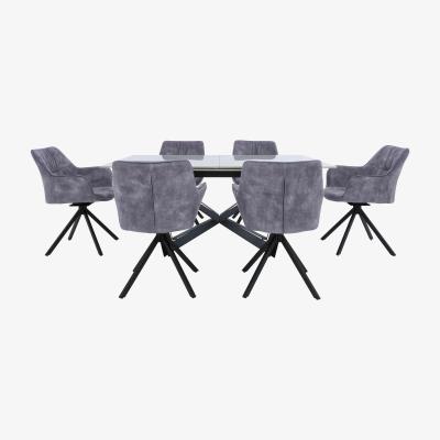 Furniture Village Marvel Black 160 cm Extending Dining Table and 6 Swivel Chairs - Silver