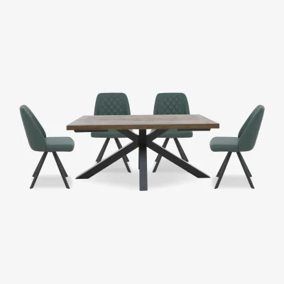 Furniture Village Jupiter Dining Table with Star Base and 4 Swivel Chairs - 140-cm - Green