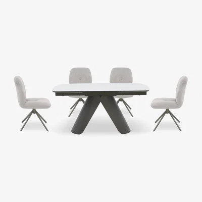Furniture Village Perla Small Extending Dining Table and 4 Fabric Swivel Chairs