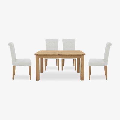 Furniture Village Augusta Small Rectangular Extending Dining Table and 4 Roll Back Upholstered Chairs