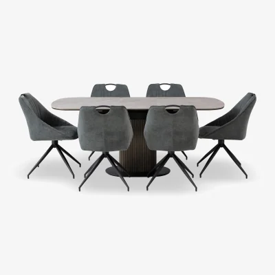 Furniture Village Petra Pop Up Extending Dining Table and 6 Swivel Chairs - 140-cm - Green