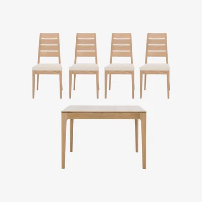 Furniture Village Ercol - Romana Small Extending Dining Table and 4 Slatted Dining Chairs - Brown