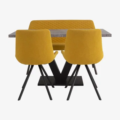 Furniture Village Rocket Dining Table, 2 Chairs and High Back Bench Dining Set