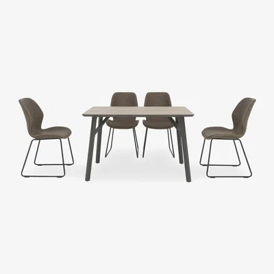 Furniture Village Pedro Rectangular Fixed Dining Table with 4 Faux Leather Ski Leg Chairs - Light Brown