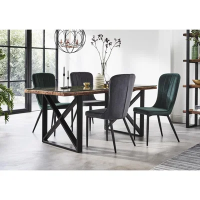 Furniture Village Noir Dining Table with X-Shaped Legs with 4 Chairs Dining Set - 220-cm