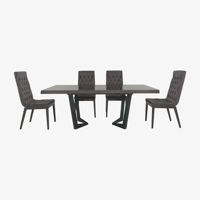 Furniture Village Palazzo 200cm Extending Dining Table in Silver Birch with 4 Capitonne Buttoned Dining Chairs