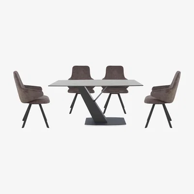 Furniture Village Enterprise 150cm Fixed Dining Table and 4 Swivel Dining Arm Chairs