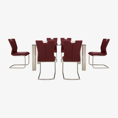 Furniture Village Ideas 160cm Dining Table with Clear Tabletop and 6 Handle-back Dining Chairs with Round-Edged Cantilever Bases
