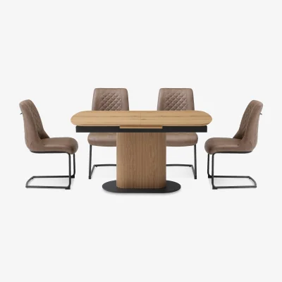 Furniture Village Jayden Pop Up Extending Dining Table and 4 Faux Leather Cantilever Chairs - 140-cm - Light Brown