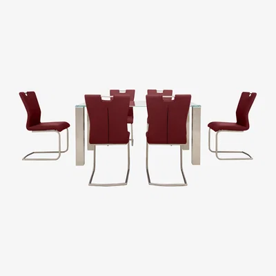 Furniture Village Ideas 160cm Dining Table with White Tabletop and 6 Handle-back Dining Chairs with Round-Edged Cantilever Bases
