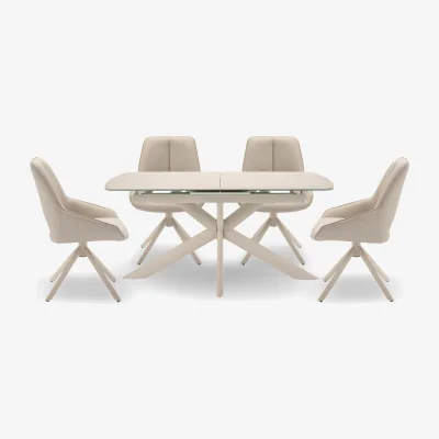 Furniture Village Tino Pop-up Extending Dining Table and 4 Faux Leather Swivel Chairs - 140-cm