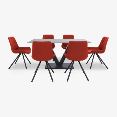 Furniture Village Ion Fixed Dining Table with 6 Fabric Chairs - 160-cm - Burnt Orange