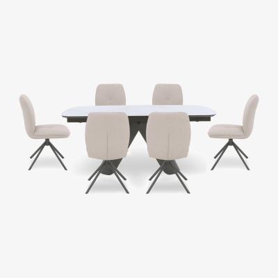 Furniture Village Perla Gloss Extending Dining Table and 6 Faux Leather Swivel Chairs - 180-cm
