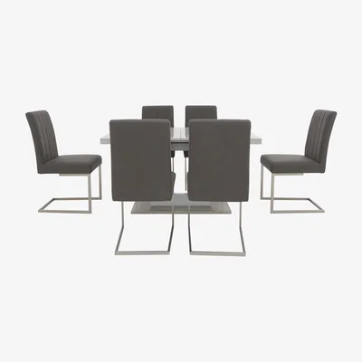 Furniture Village Grigio Small Extending Dining Table and Set of 6 Faux Leather Dining Chairs - Grey