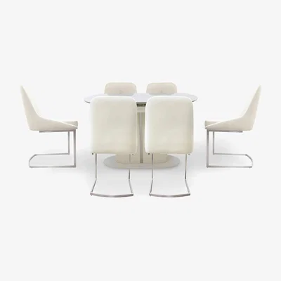 Furniture Village Avorio Swivel Extending Dining Table and 6 Cantilever Chairs Set