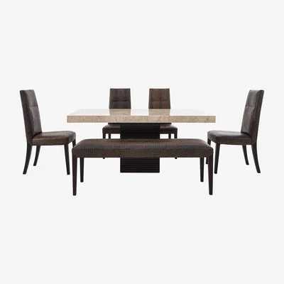 Furniture Village Stone International - Adriana Rectangular Marble Dining Table with 4 Dining Chairs and Bench