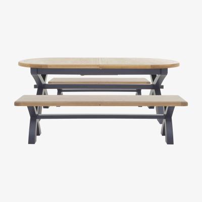 Furniture Village Hewitt Oval Extending Dining Table and 2 180cm Bench Set