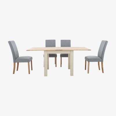 Furniture Village Furnitureland - Angeles Flip Top Extending Dining Table and 4 Fabric Dining Chairs in Nickel
