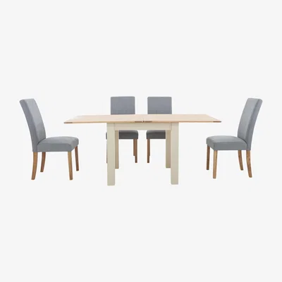 Furniture Village Furnitureland - Angeles Flip Top Extending Dining Table and 4 Fabric Dining Chairs in Nickel