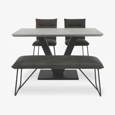 Furniture Village Ruben Dining Table with 2 Faux Suede Chairs and a Standard Bench