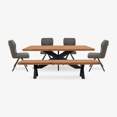 Furniture Village Bodahl - Loki Small Dining Table, Bench and 4 Steel Swivel Chairs - Oiled