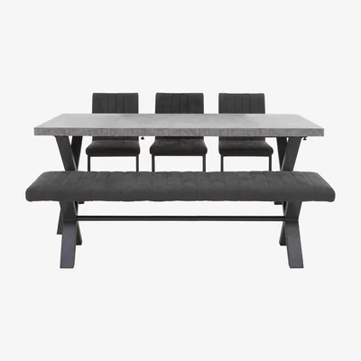 Furniture Village Moon Large Dining Table with 3 Cantilever Dining Chairs and 180cm Bench Dining Set